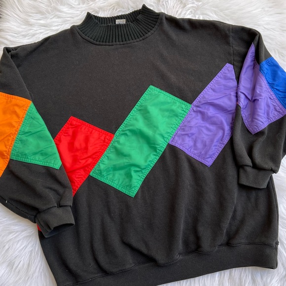 Other - Vintage 80s Retro Rainbow Patchwork Mock Neck Sweatshirt